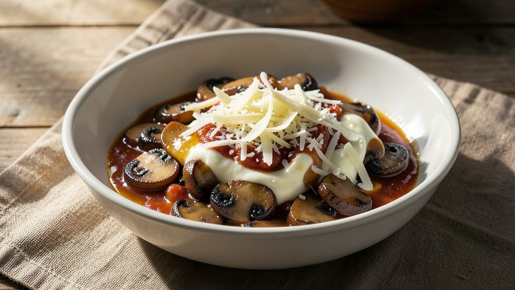 Arby's Mushroom and Swiss Sauce Recipe: Celery Crown Crunch Over Tangy Tomato Cream