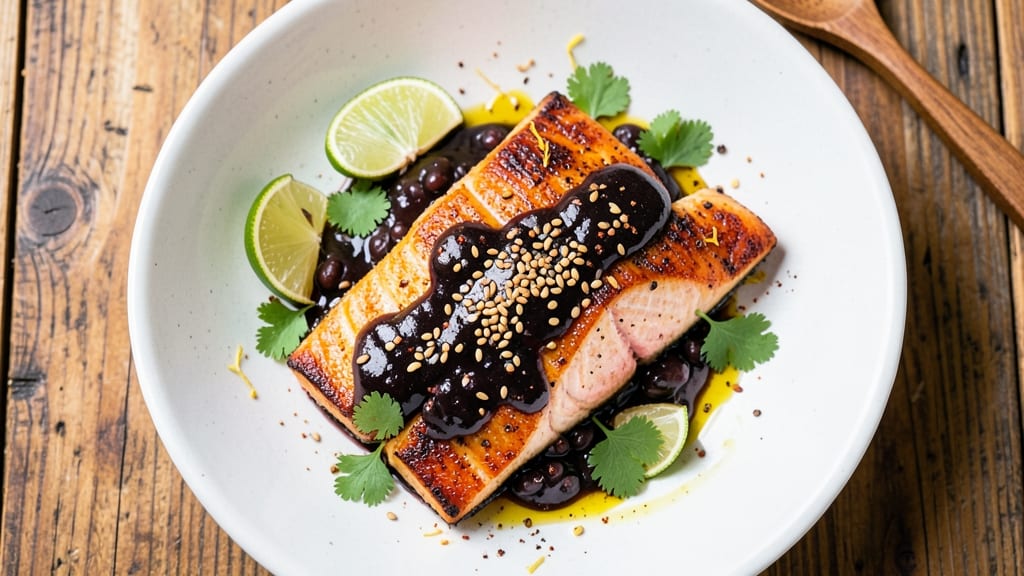 Baked Salmon with Black Bean Sauce Recipe: Smoky Spice-Kissed Fish Over Hearty Bean Velocity